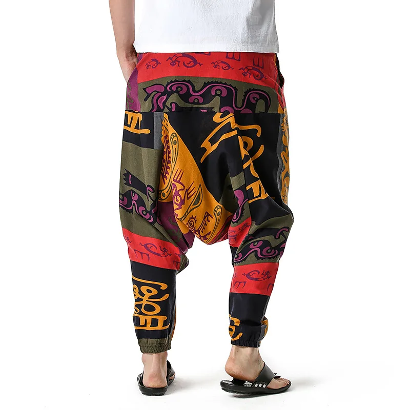 Mens Baggy Hippie Boho Gypsy Aladdin Yoga Harem Pants Hip Hop Cross Pants Men Casual Wide Leg Cotton Joggers Pants Trousers Male