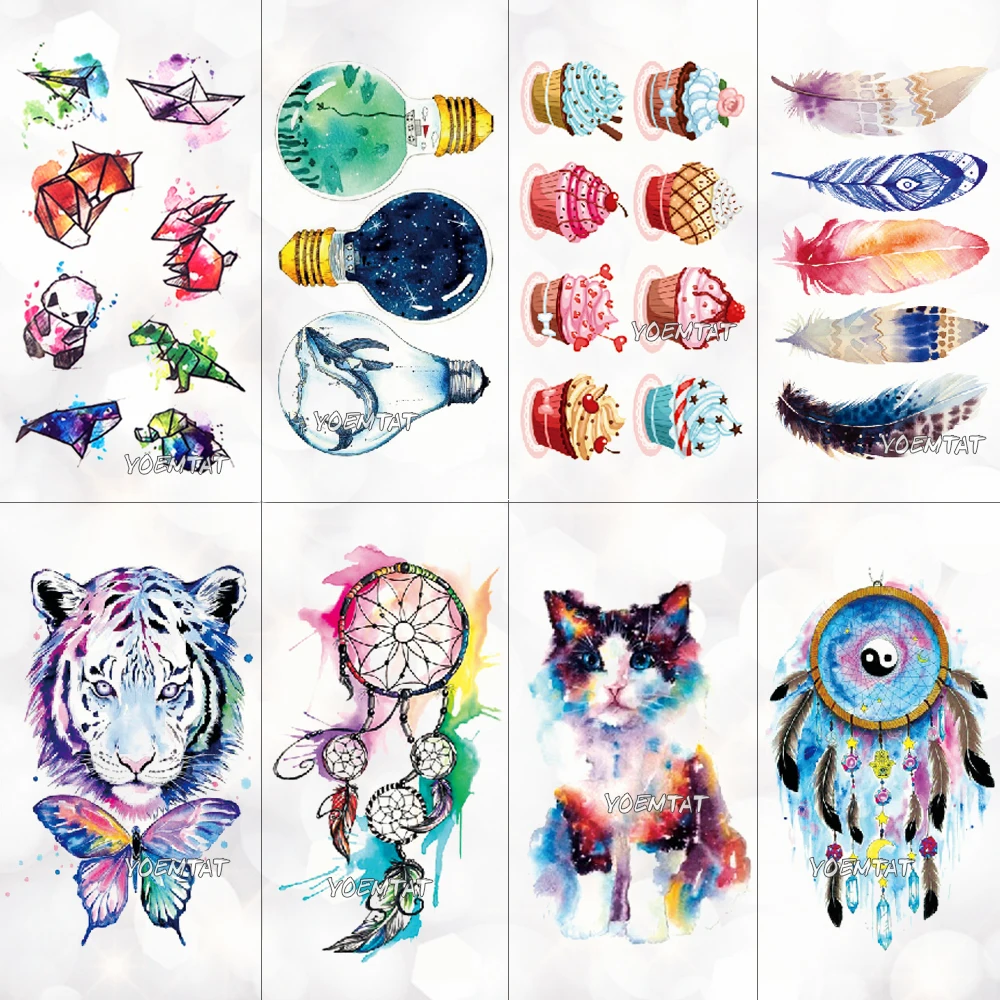 Waterproof Temporary Tattoo Sticker Cute Watercolor Cartoon Design Children Lamp Water Transfer Tatto Marine Man Girl Fake Tatoo