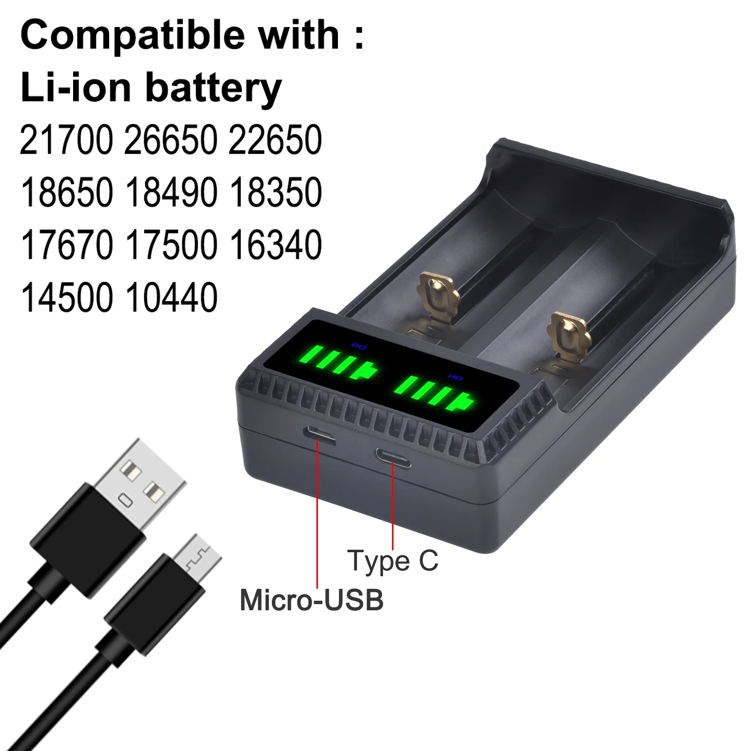 

21700 Battery Charger for Lithium Battery 18650, 26650, 18350, 18500, 21700, 10440, 22650, 18490, 17670, 17500, 16340, 14500