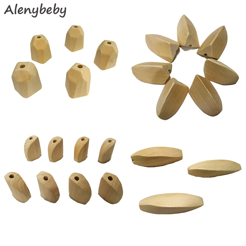 Wood Hexagon Beads Teether Unfinished Solid Wood Singular Beads Creations DIY Baby Teething Jewelry Necklace Product