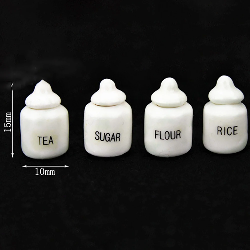 

4Pcs 1/12 Doll House Miniature Ceramic Seasoning Jar Simulation Kitchenware Bottle Toys Mini Decoration Dollhouse Accessories