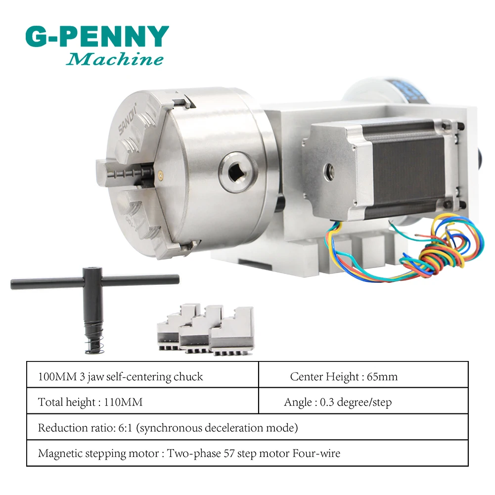 CNC 4th Axis 3Jaw100mm chuck CNC dividing head RotationTailstock NEMA23 stepper motor for CNC engraver woodworking machine