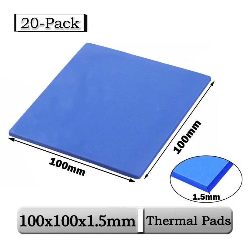 

20 Piece/Lot Gdstime 100x100x1.5mm Blue Thin Thickness CPU Heatsink Pad 100mmx1.5mm 15mm Conductive Silicone Thermal Pads