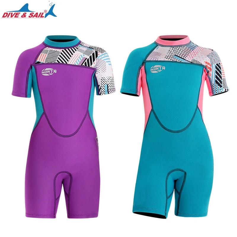 2023 Kids Wetsuits 2.5mm Kids Diving Suits Short Sleeves Keep Warm Swimsuit For Girls Children Bodysuit Surfing Wet Suit Shorty