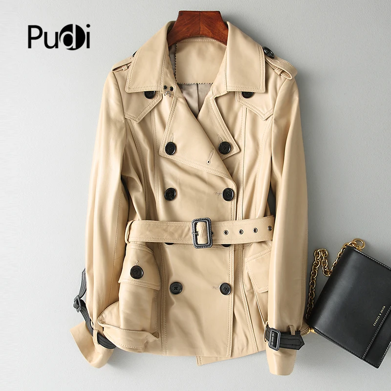 PUDI New Women Dress Style Genuine Sheep Leather Coat Lady Simple Style Jacket Fall/winter Trench Coat CT949