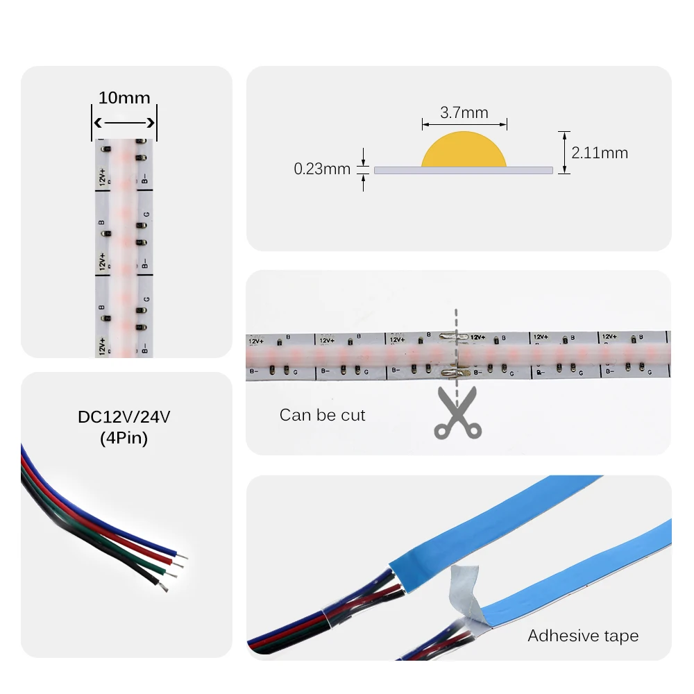 DC12V 24V 384 LEDs pasek COB LED 630LEDs RGB elastyczny COB LED Lights czerwony/Greeen/niebieski/lodowy blękit/różowy/złoty taśma LED 5m.
