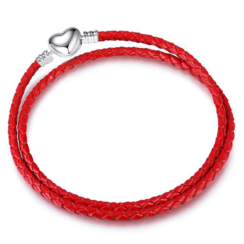 Ladies Silver Color Heart Closure Snake Chain Bracelet Fit Original Leather Chain Charm Beads Bracelets For Women Men Jewelry