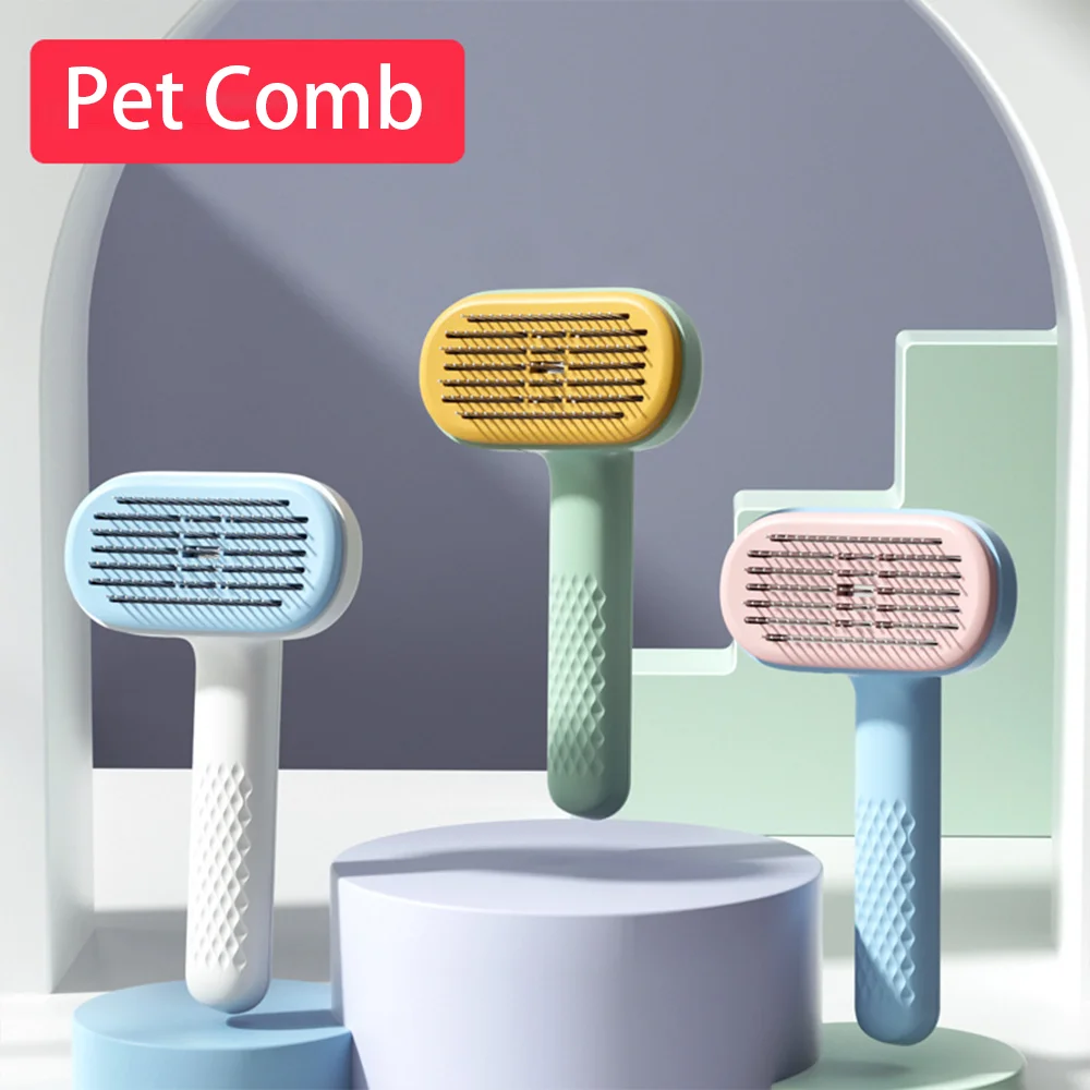 Pet Comb Cat Dog Stainless Steel Massage Comb Self Cleaning Slicker Brush Shedding Grooming Brush Removes Loose Tangled Hair