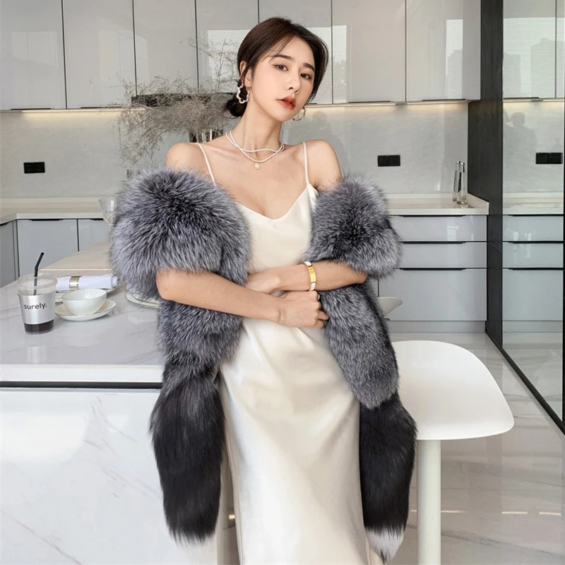 Winter Natural 100% Real Fox Fur Scarf Women Outdoor Party Decoration Warm Thick Scarves Shawl Doublesided Whole Skin Fox Wrap