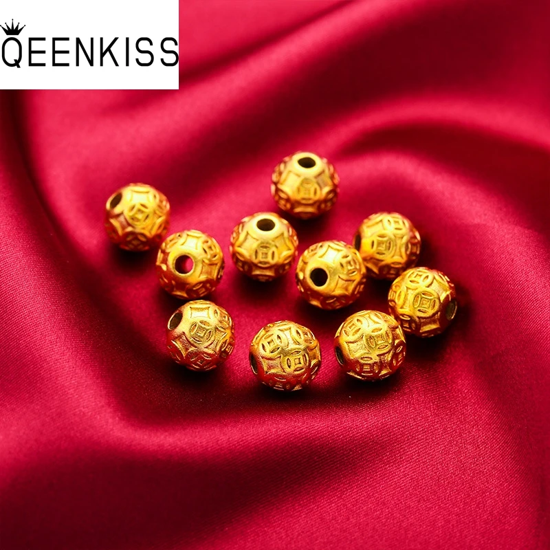 

QEENKISS PT559 Fine Jewelry Wholesale Fashion Hot Woman Man Birthday Wedding Gift Vintage Coin Bead 24KT Gold Pendant Charm 1PC