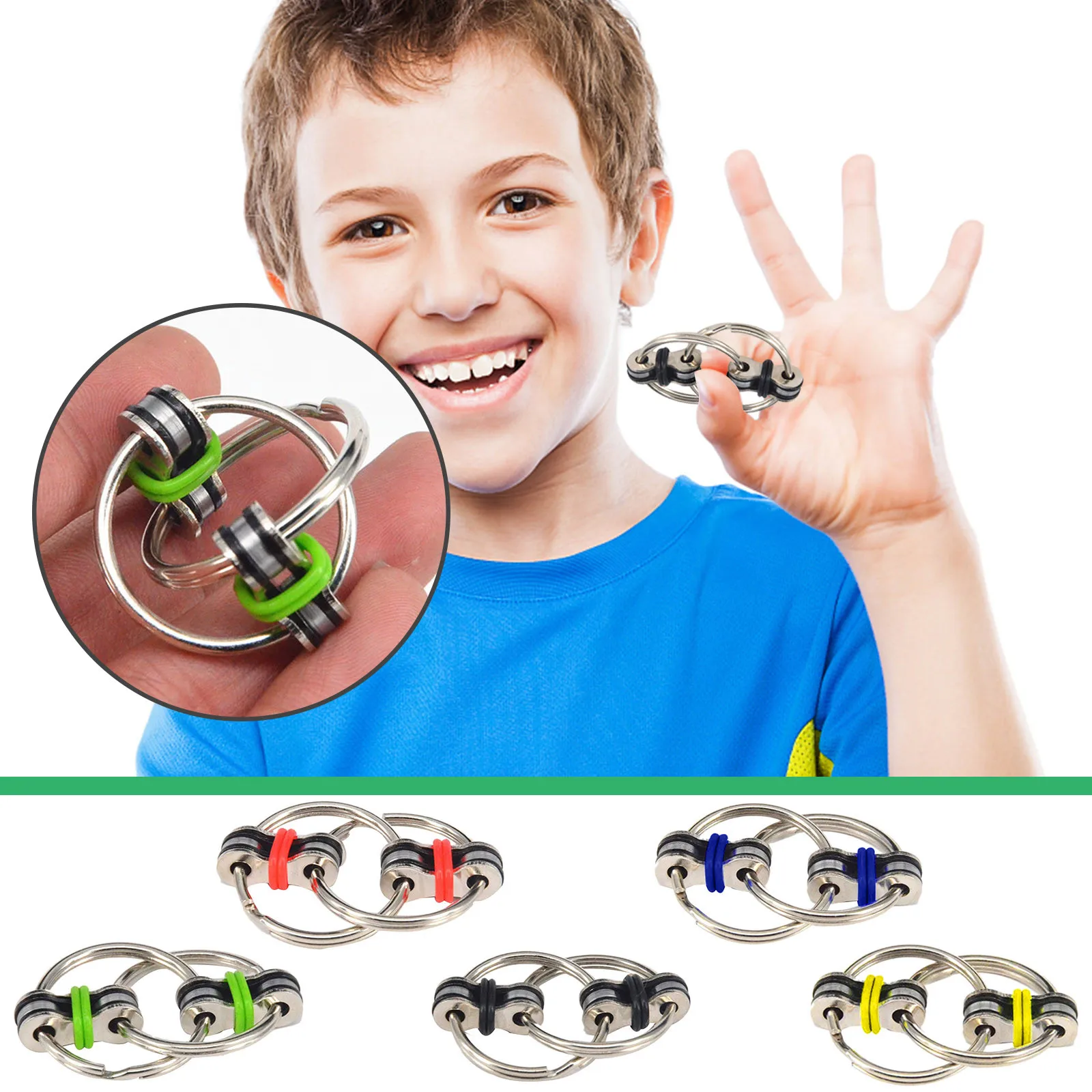 2021 Relief Bike Chain Fidget Toy For Autism Antistress Toys Set Anti Stress Spinner Key Metal Ring Puzzle Sensory Toys