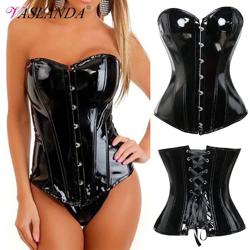 

Bustiers & Corsets Faux PU Leather Steampunk Corset Top Overbust Bustier Gothic Lace Up Corselet Waist Trainer Body Shaper