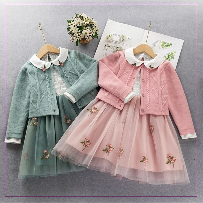 2PCS Sweet Girls Clothing Set New 2020 Autumn Winter New Princess Coat+Dress Suit KIds Girl Party Children Clothes 3 5 8 9 Years