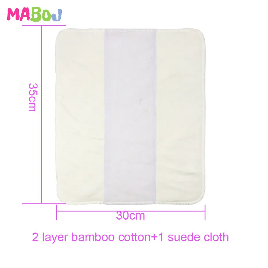 MABOJ Trifold Diaper Inserts Bamboo Cotton Stay Dry Suede Cloth Ecological Pocket Nappy Cover Insert One Size Washable 35x30cm