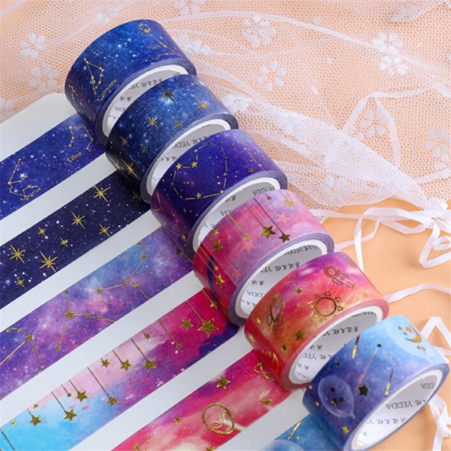 Washi Tape 1Pcs/Set Stickers Scrapbooking Masking Tape 5m Adesiva Sortidos Gold Leaf Papeleria Scrapbook Starry Sky Cute Sticker