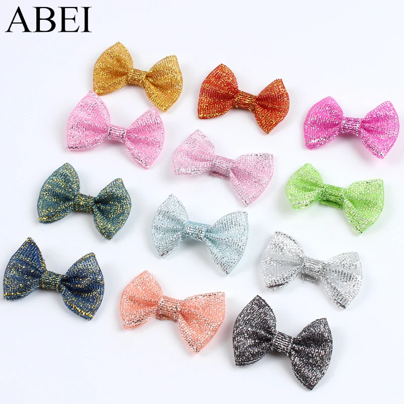 50pcs Mix Colors Glitter Bows DIY Ribbon Bow Handmade Flower Material Crafts Projects Accessories