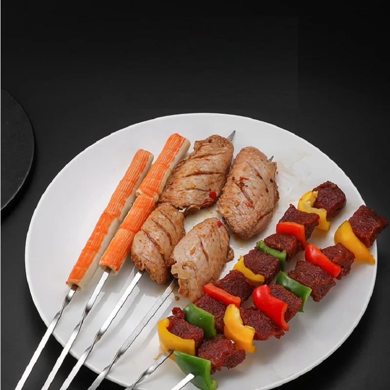 Great Discount 6Pcs/Set BBQ Skewers Utensil SUS 304Stainless Steel Outdoor Type Irregular Accessorie Cooking Kit Camping Grill