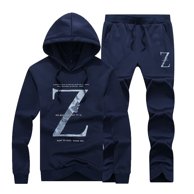 

Autumn new pullover casual suit, stylish and comfortable large size men's letter print hooded suit Gray/blue/black