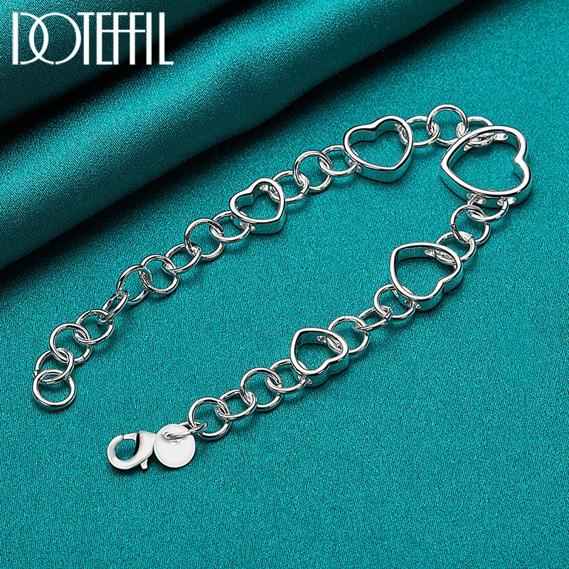 

DOTEFFIL 925 Sterling Silver Full Heart Bracelet Chain For Woman Fashion Wedding Engagement Party Jewelry