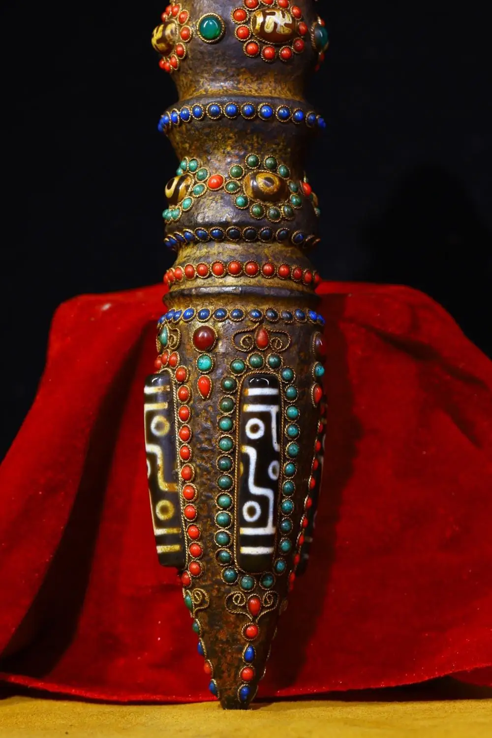 13 "Xizang الشعبية القديمة النيزك الطبيعي فسيفساء جوهرة gZi الخرز Hayagriva رئيس Vajra Phurba تميمة دارما تاون هاوس