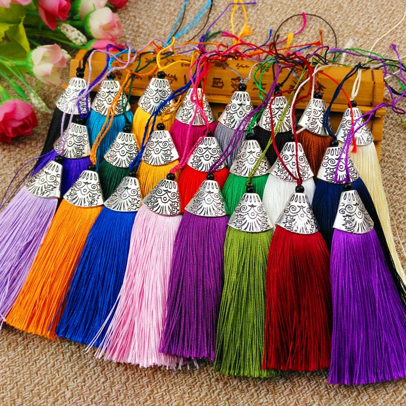 2 sztuk 8cm Silk Tassel zawieszka z frędzelkiem zakończenie z frędzlami szczotka dekoracja zasłony na brelok kolczyk ustalenia DIY zapasy