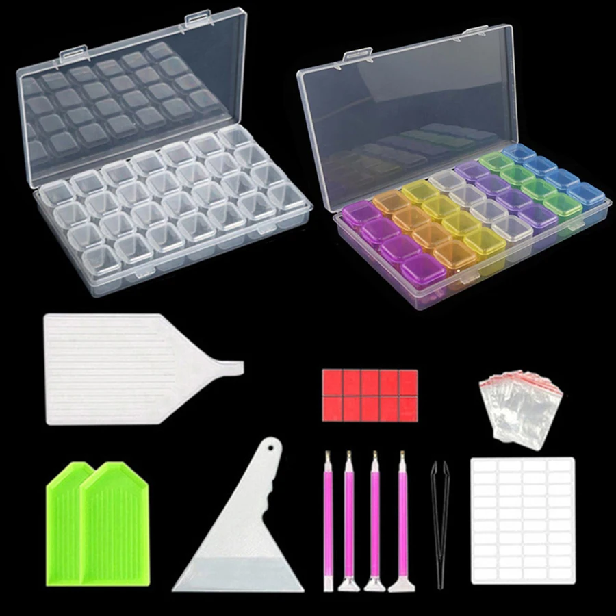 New 5D Diamond Painting Tools 28 Cells Storage Box Kits Diamond Embroidery Accessories Sets Glue Pen Clay Tray Stylo Sticker Set