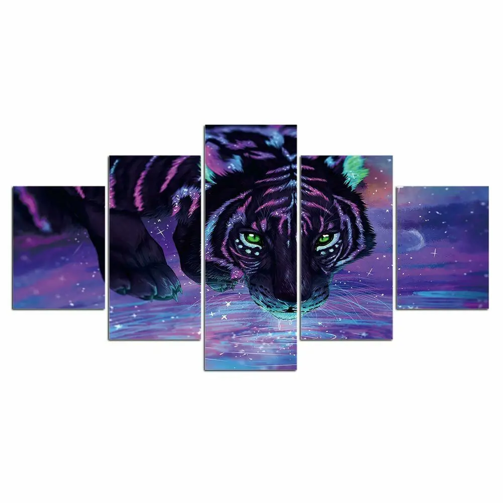 

5 Pcs Canvas Pictures Print Wall Art Colorful Star Tiger Animal Canvas Paintings Wall Decorations for Living Room Unframe