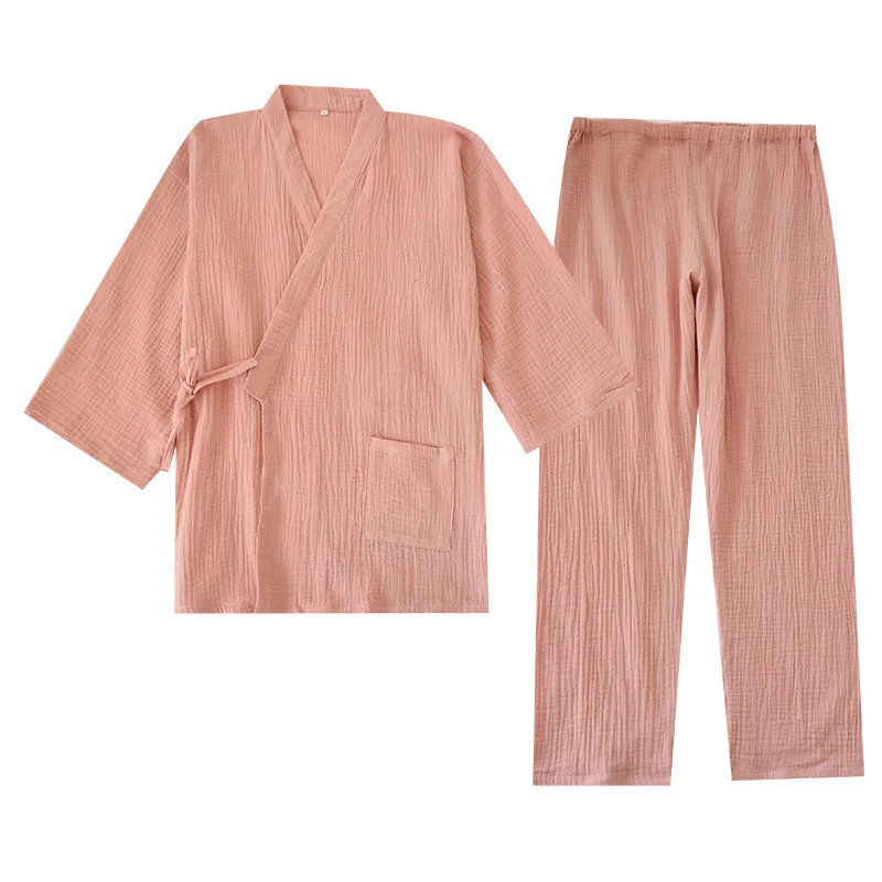 Kimono Pajamas Woman Kimono Cotton Sleepwear Vintage Blouse Soft Men Haori Jinbei Yukata Trousers Pajamas Set Couple\'s Nightgown