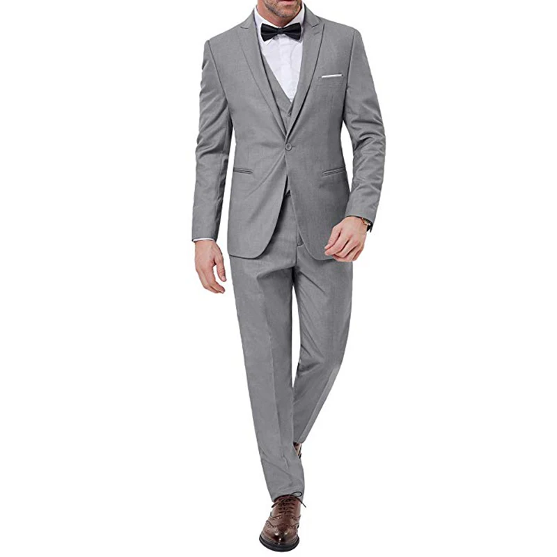 Szary Groomsman Slim Fit One Button Suite marynarka płaszcz Tux szary Best Men 3 sztuk garnitur (kamizelka + spodnie + kurtka)