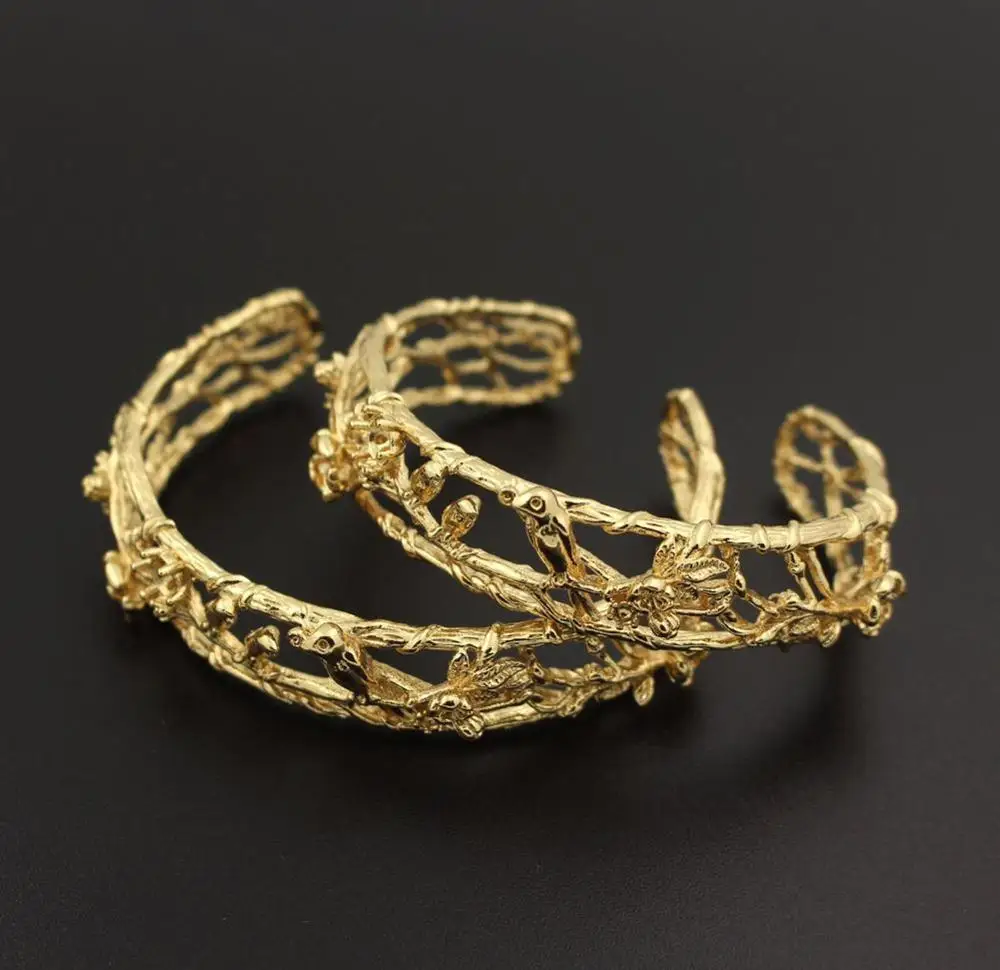 3pcs Birds on Branch Leaf Flower Bracelet Bangle Brass Casted Colors Jewelry Accessoies Women Bride Open Cuff Bangle