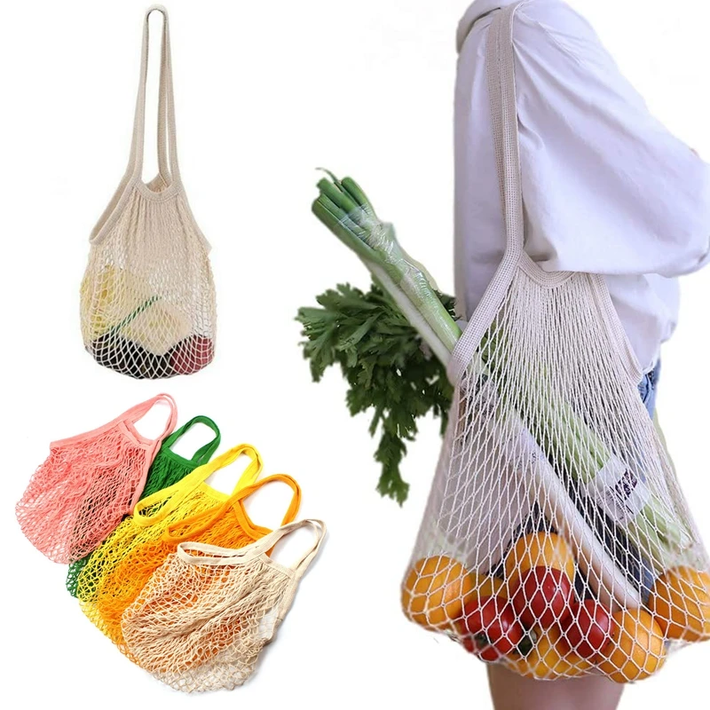 2 adet/grup kullanımlık alışveriş torbaları bakkal taşınabilir Net saklama çantası meyve sebze örgü çanta eko çanta organizatör