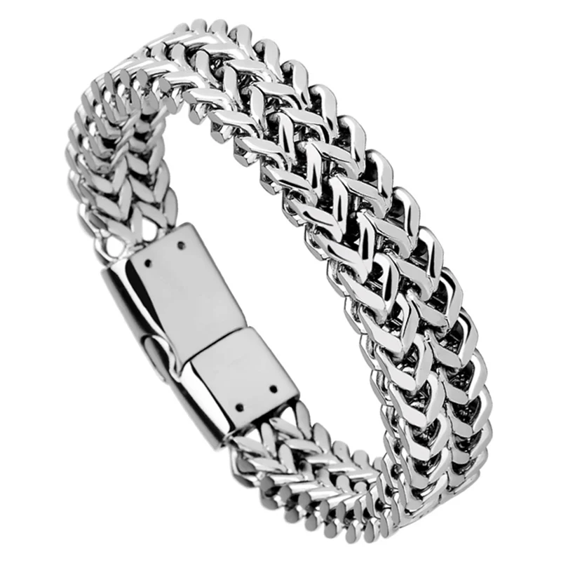 11.5mm Width Titanium Steel Men Bracelets Chain Links Bracelets Two Layers Lengt 17.5cm to 24cm, Engraving