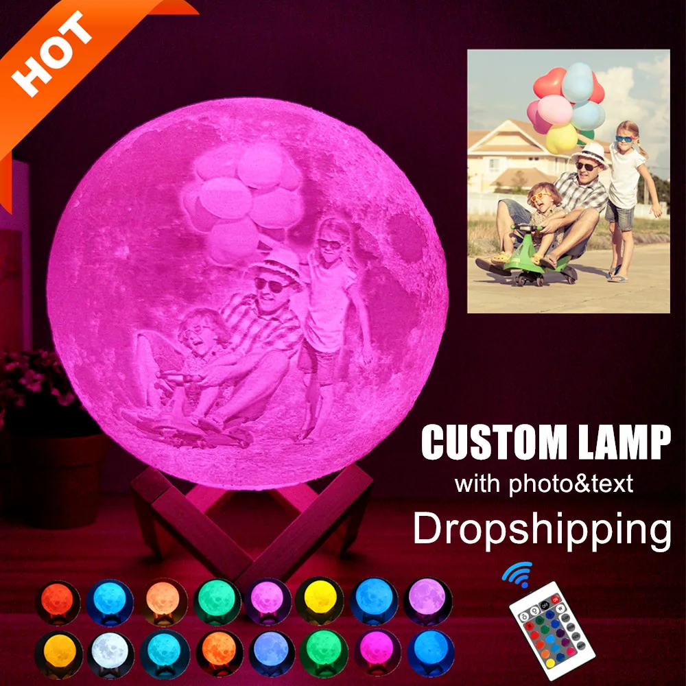 Photo/Text Custom Personalized 3D Print Lamp Moon Touch Moon Light Rechargeable Room Decor LED Night Light for kids,Lover