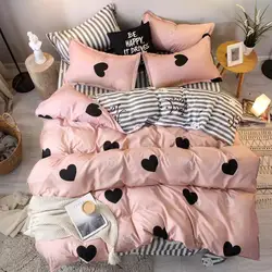 57 3/4pcs pinkheart bedding set Super king size bed linens reactive printing duvet cover set brief style home bed set flat sheet