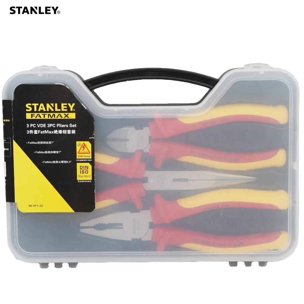 

Stanley 3 pcs/set combination tool set stripper pliers cutter insulated handle VDE 1000V tools box professional electrician kit