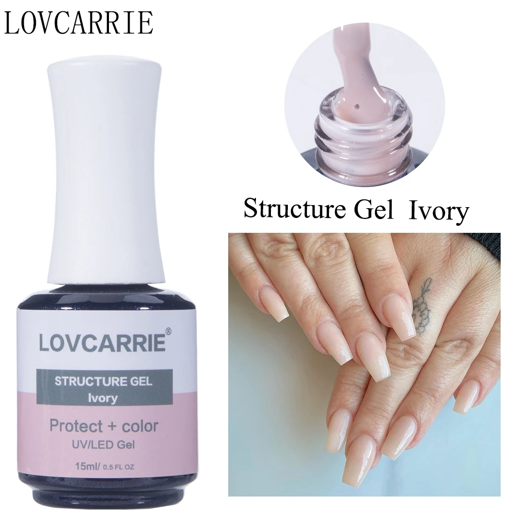 LOVCARRIE Gel Polonês Estrutura, Verniz UV Profissional, Revestimento Base de Camuflagem para Unhas, Manicure Marfim Cor Francesa, 15ml