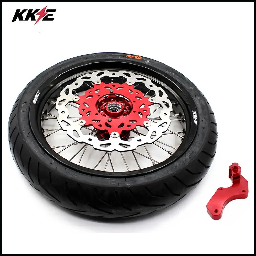 KKE 3.5/4.25 Supermoto Cush Drive Wheels CST Tires Set For HONDA XR650L 1993-2020 Supermotard Rims Red Sprocket Rear 220MM Disc