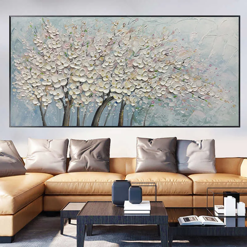 

100% Handmade Knife Poster Abstract Oil Paintings Modern Canvas Panel Wall Art Decor Living Room Plum Blossom Flower Picture