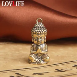 Vintage Solid Brass Baby Buddha Statue Key Chain Pendants Pure Copper Lucky Buddha Keychains Hanging Ornaments For Children Gift