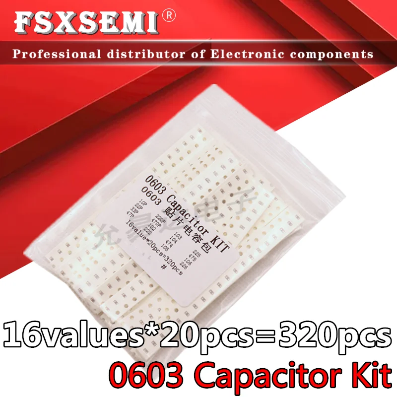 

16values*20pcs=320pcs 0603 SMD Capacitor assorted kit 10PF-22UF Samples kit