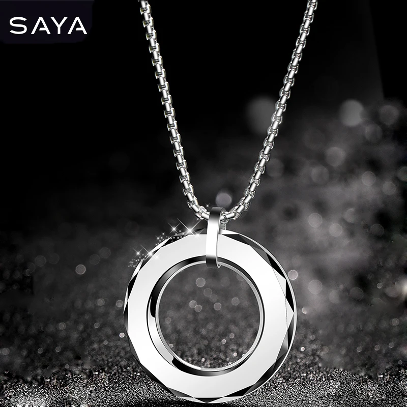 Men Rap Tungsten Pendants with Titanium Steel Necklace for Couple Women Fashion High Polsihed Carbide Round