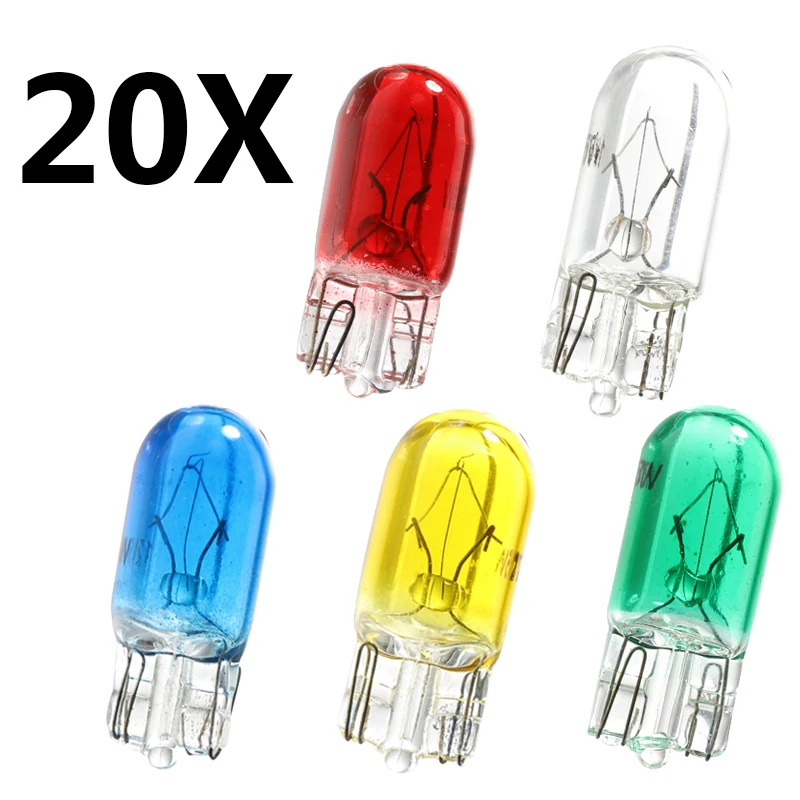 20 X 501 W5W XENON T10 Glass 12V 5W W2.1x9.5d Single Filament Multiple Colour Car Bulb Lamp Clearance Lights