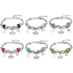 Charm Bracelet & Bangles Jewelry 6 Color Clay Zircon Ball Crown key lock Shape Beads Bracelets For Women Girl Friendship Gift