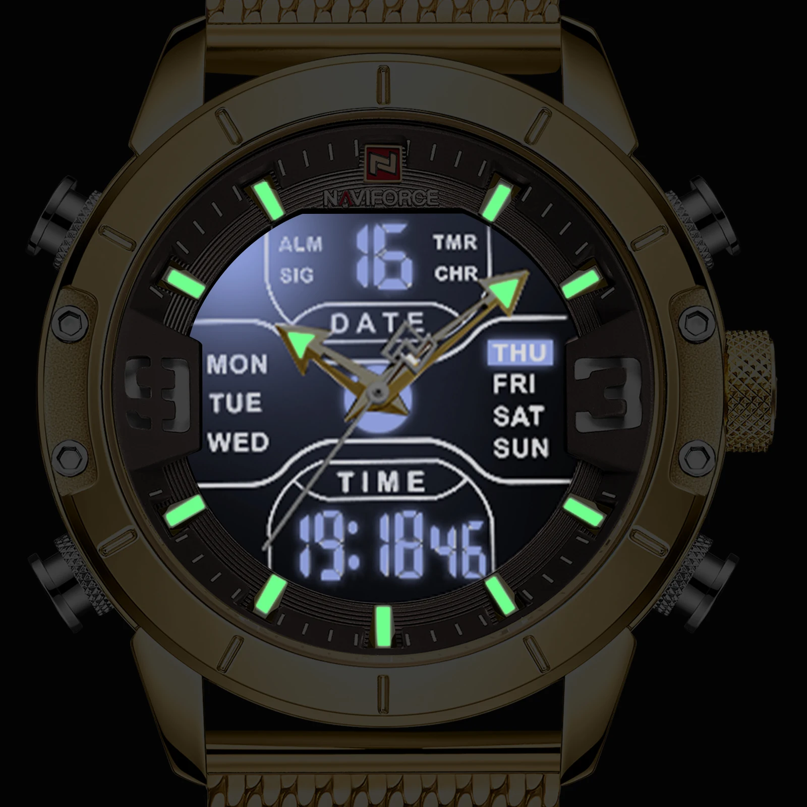 NAVIFORCE homme montre Top marque de luxe homme militaire Sport montres à Quartz en acier inoxydable LED numérique horloge Relogio Masculino