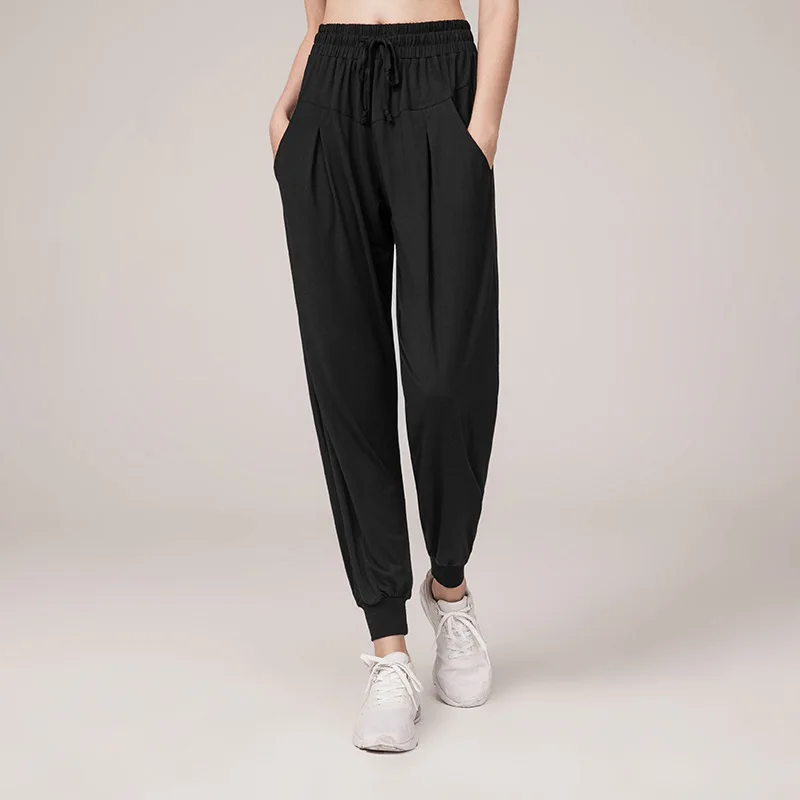 Summer Thin Section Quick Dry Sweatpants Female Loose Beam Foot Running Fitness Solid Color Pocket High Waist Yoga Pants
