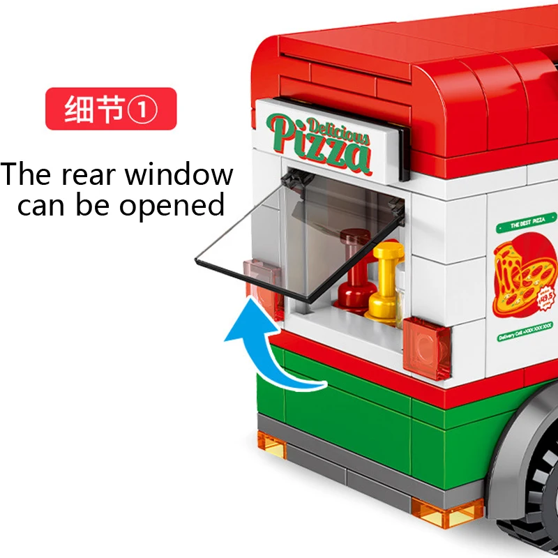 City Pizza Takeaway Car Vehicle Idea MOC Creativity Building Blocks Kits Bricks Set Classic Model Kids Toys For Child Girl Gifts