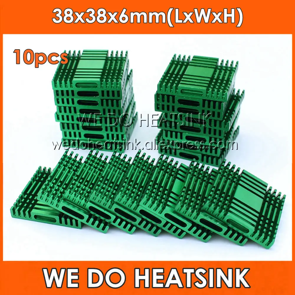 

WE DO HEATSINK Square 10pcs 38x38x6mm Cooling Radiator Green Aluminum Heat Sink 38x38x6mm for South / North Bridge Chipset