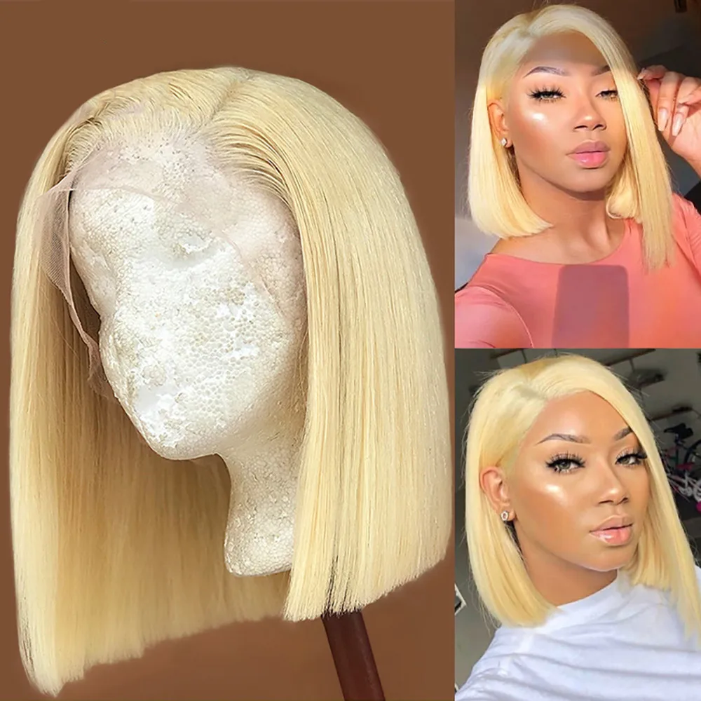 

613 Blonde Bob Wigs T Part Lace Front Wig Human Hair Preplucked With Babyhair Short Straight 13x4 Lace Frontal Wig Glueless