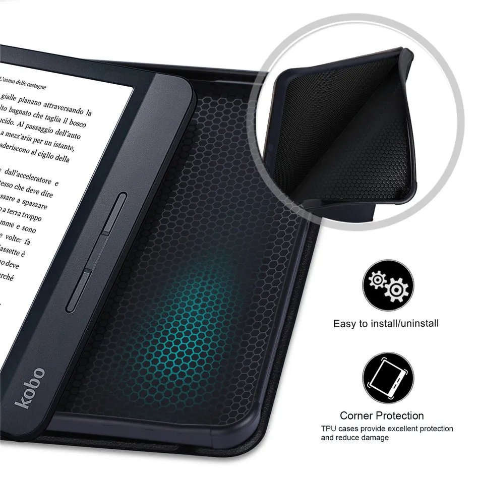 Capa para Kobo Libra H2O 7 "eReader Premium PU Couro Multiângulo Origami Stand capa protetora com função Auto Sleep Wake