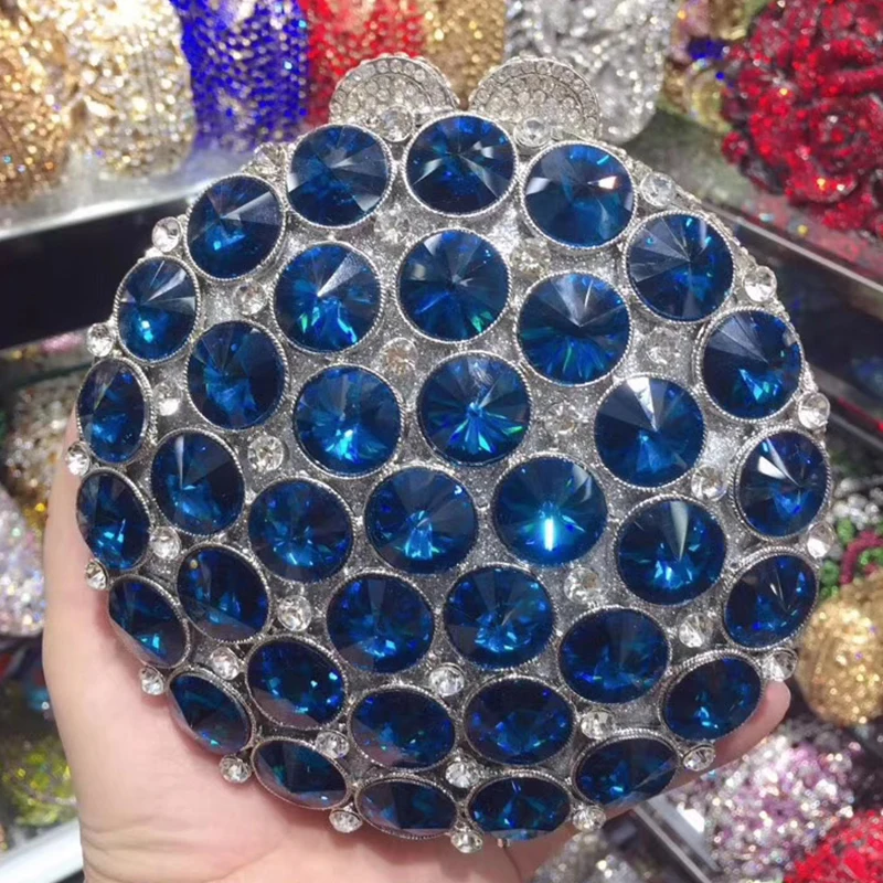 Luxury Red/Silver Round Evening Bag Crystal Clutch Big Blue Rhinestone Wedding  Purse Purse Sparkling Women’s Diamond Mini Minau